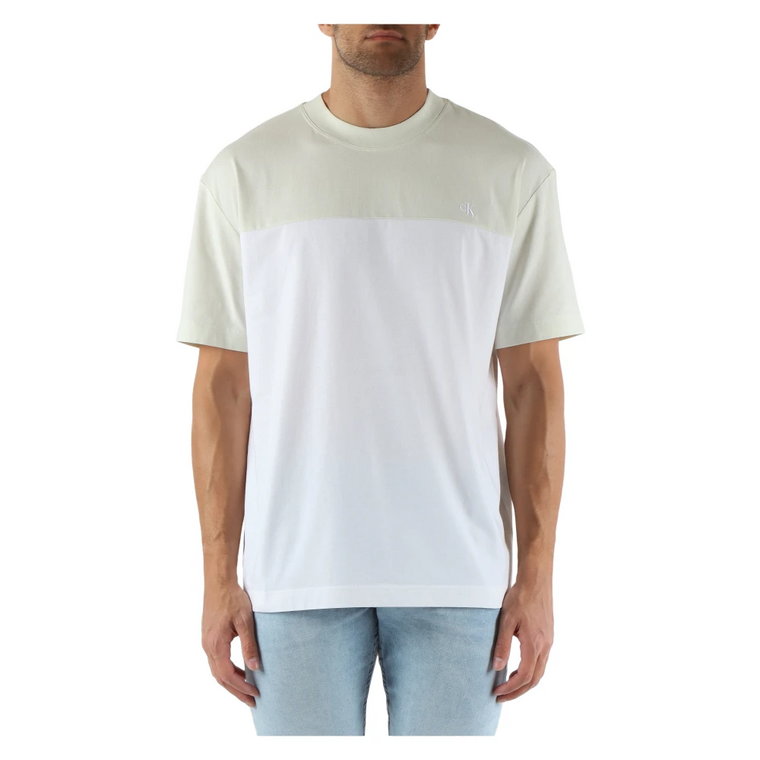 T-shirt z blokiem kolorów z bawełny z haftem logo Calvin Klein Jeans