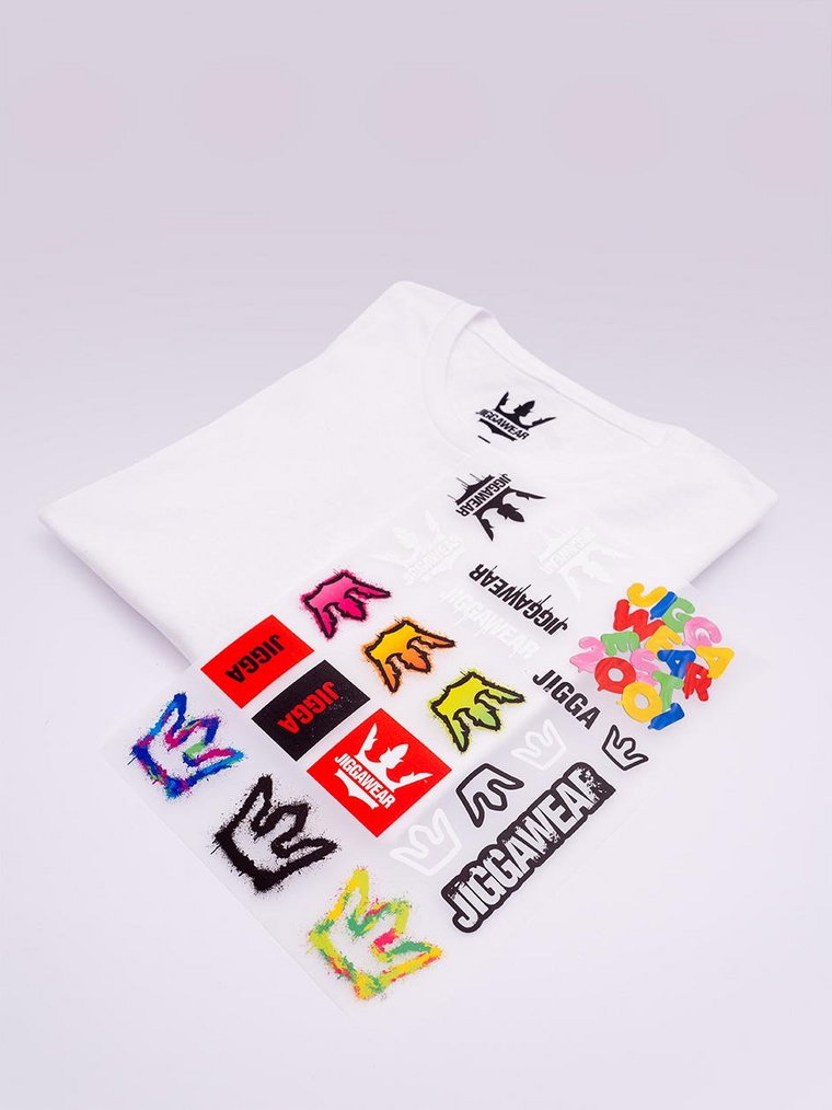T-Shirt Z Zestawem Naprasowanek Męski Biały Jigga Wear Iron-on Label