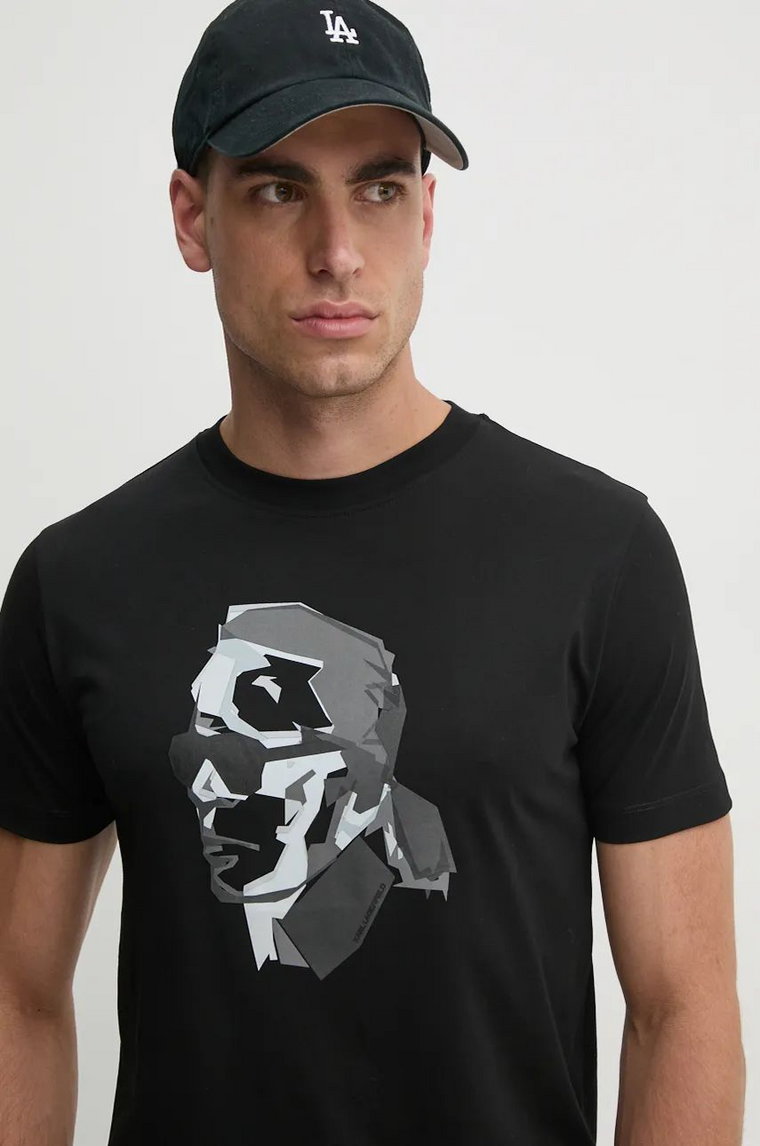 Karl Lagerfeld t-shirt bawełniany męski kolor czarny z nadrukiem 544242.755060