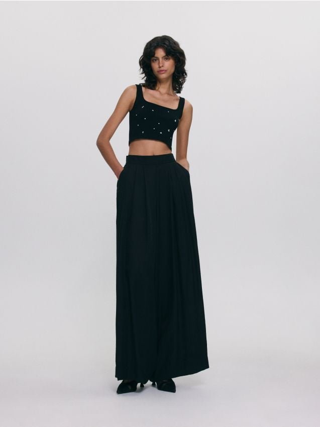 Reserved - Spodnie wide leg - czarny