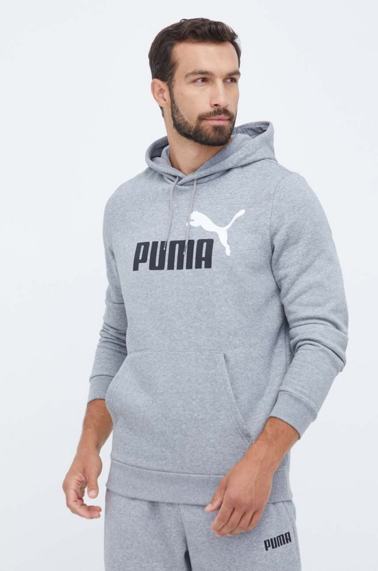 Puma bluza męska kolor szary z kapturem z nadrukiem