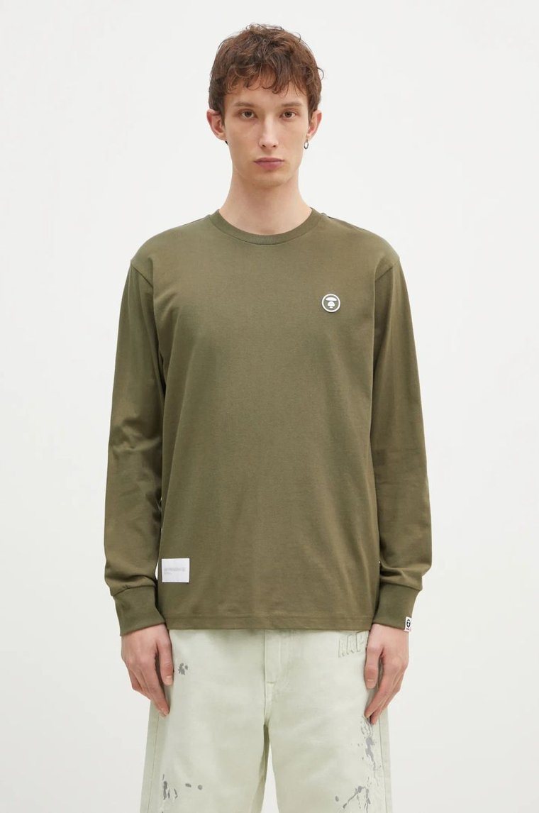 AAPE longsleeve bawełniany Moon Face Logo kolor zielony gładki AAPLTM1540XXN