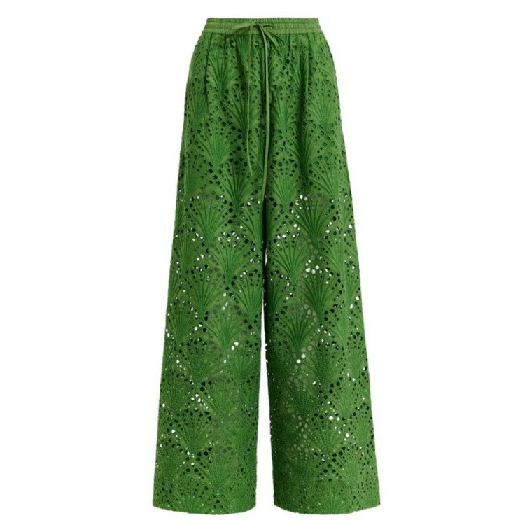 Zielone Szerokie Spodnie z Haftem Essentiel Antwerp