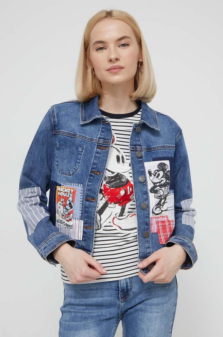 Desigual kurtka jeansowa x Disney WALTER damska kolor niebieski przejściowa 24SWED40