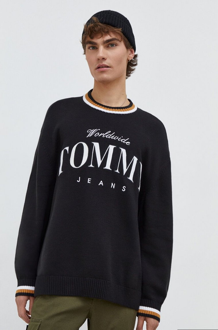 Tommy Jeans sweter bawełniany kolor czarny lekki