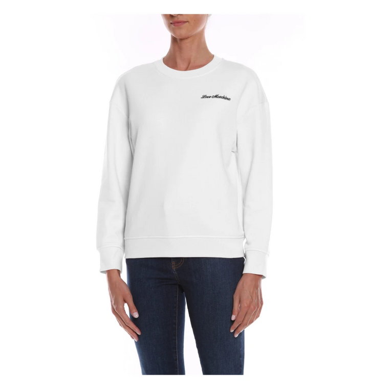 Crewneck Bawełniany Sweter z Haftowanymi Sercami Love Moschino