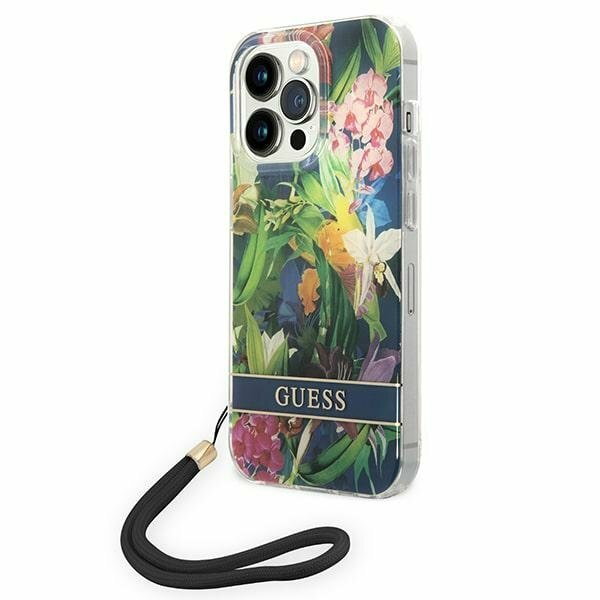 Guess GUOHCP14XHFLSB iPhone 14 Pro Max 6,7" niebieski/blue hardcase Flower Strap