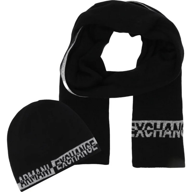 Armani Exchange Szal + czapka | z dodatkiem wełny