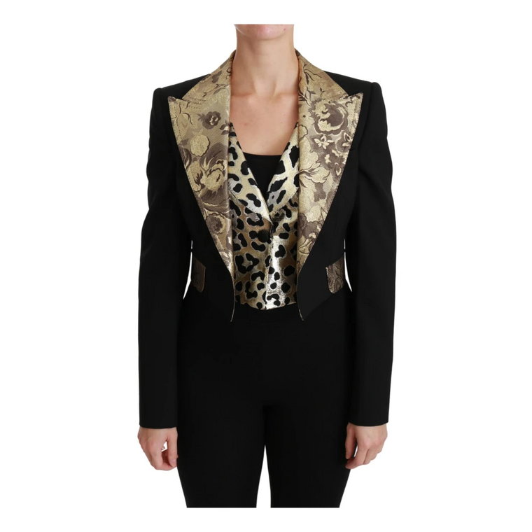 Black Jacquard Vest Marynarka Coat Wool Marynarka Dolce & Gabbana