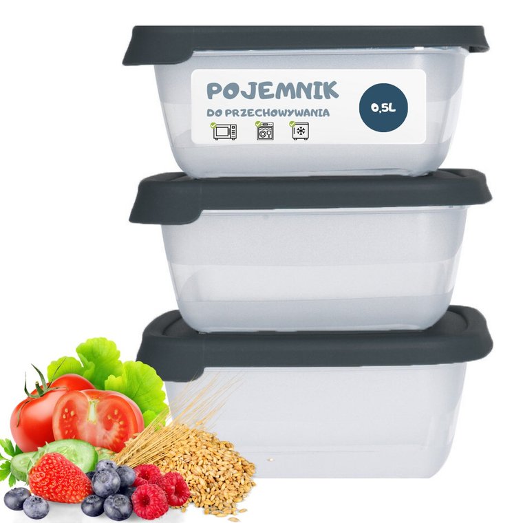 3X Zestaw Pojemników Do Przechowywania Żywności 500Ml