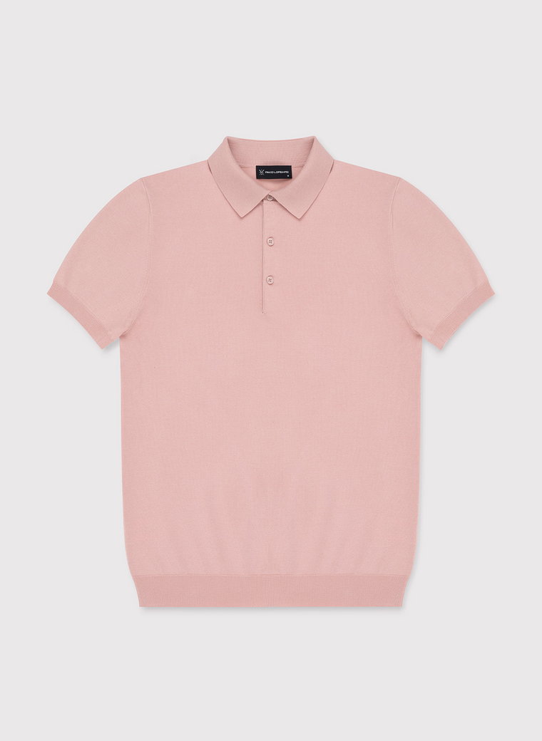 Różowy dzianinowy t-shirt polo