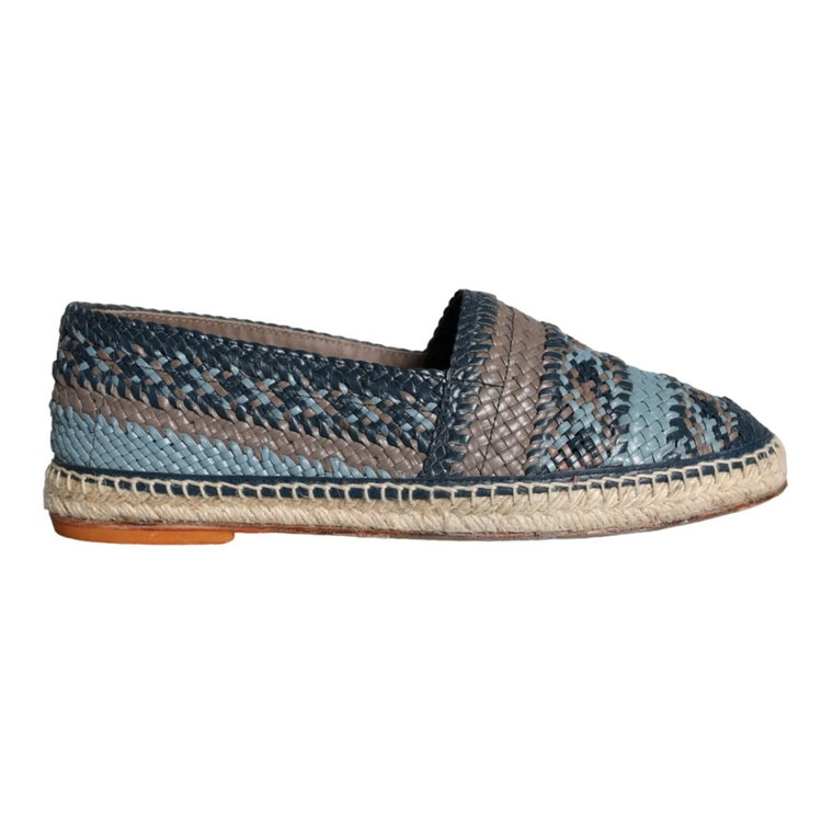 Niebiesko-Szare Tkane Skórzane Espadryle Dolce & Gabbana