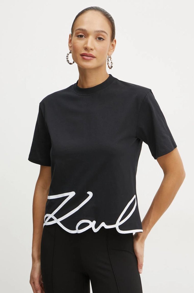 Karl Lagerfeld t-shirt bawełniany damski kolor czarny A1W17013