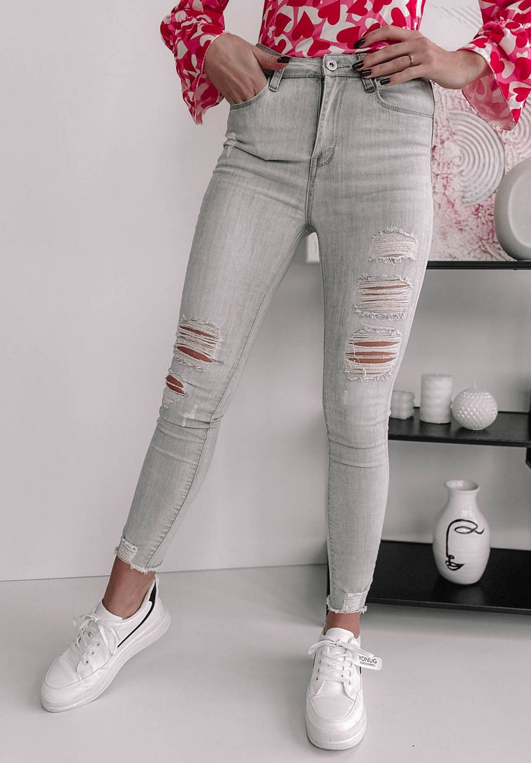 Spodnie jeansowe Holly z przetarciami jasnoszare XS