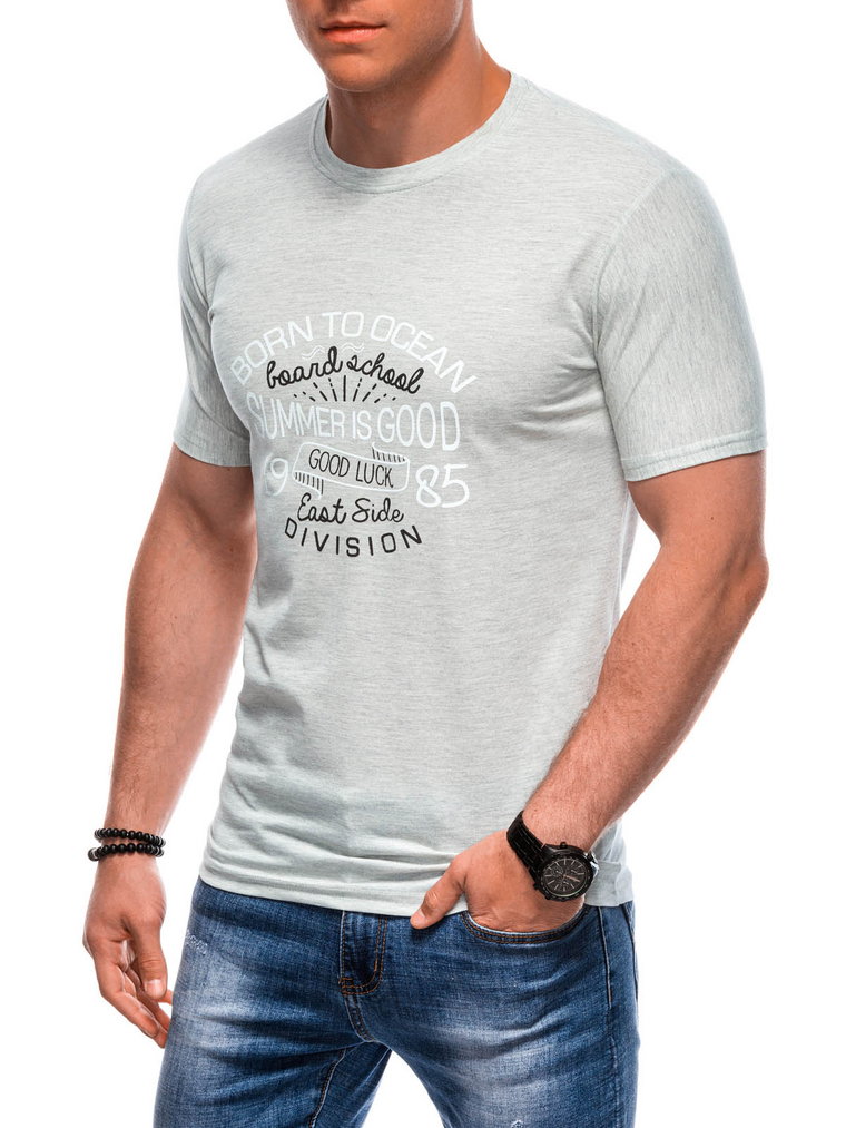 T-shirt męski z nadrukiem S1959 - jasnoszary