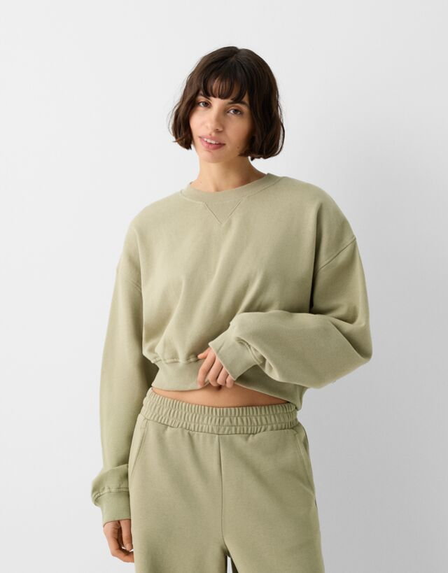 Bershka Krótka Bluza Kobieta M Khaki