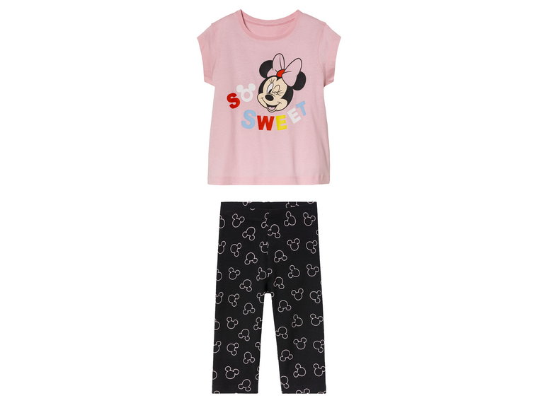 Komplet dziewczęcy z Myszką Minnie (t-shirt + legginsy 3/4) (134-140, Różowy/czarny)