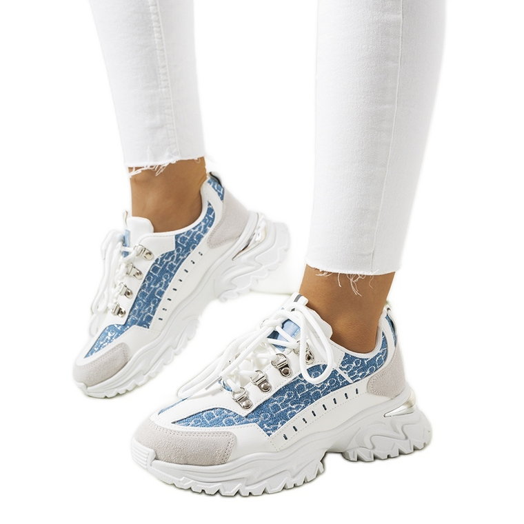 Biało niebieskie sneakersy damskie Remmers białe