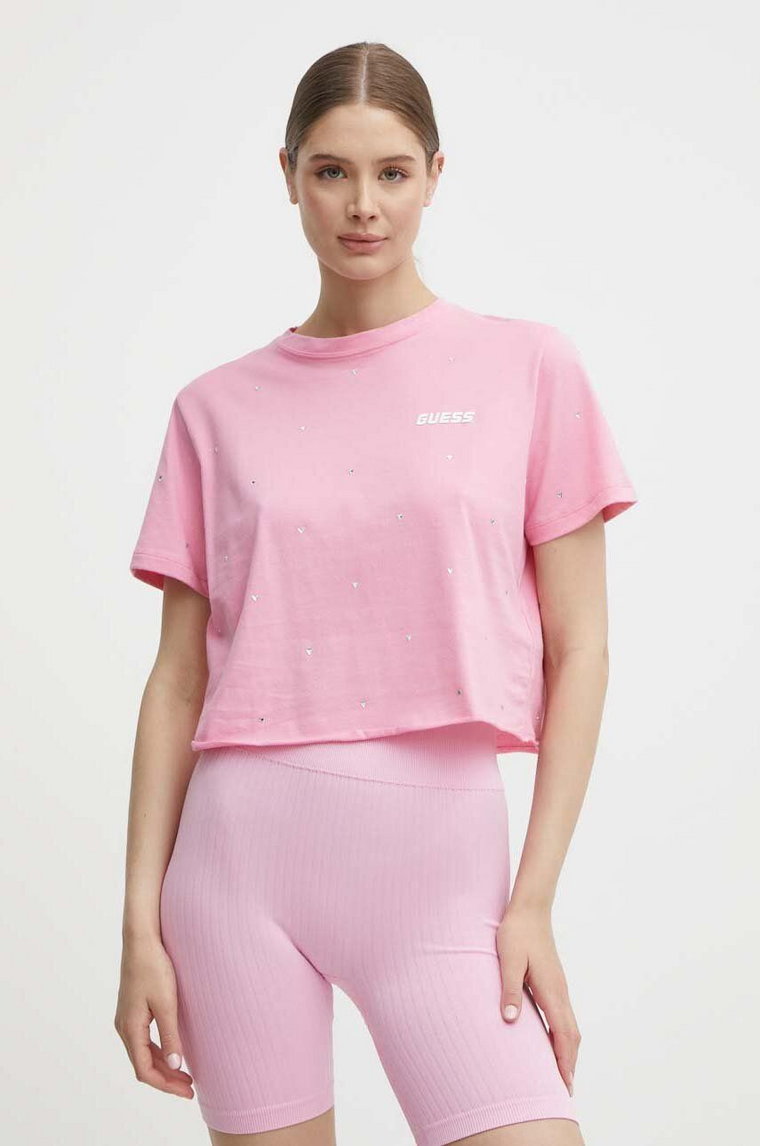 Guess t-shirt bawełniany SKYLAR damski kolor różowy V4GI08 JA914