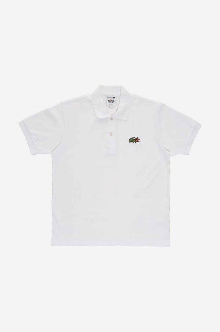 Lacoste polo bawełniane x Netflix kolor biały z aplikacją