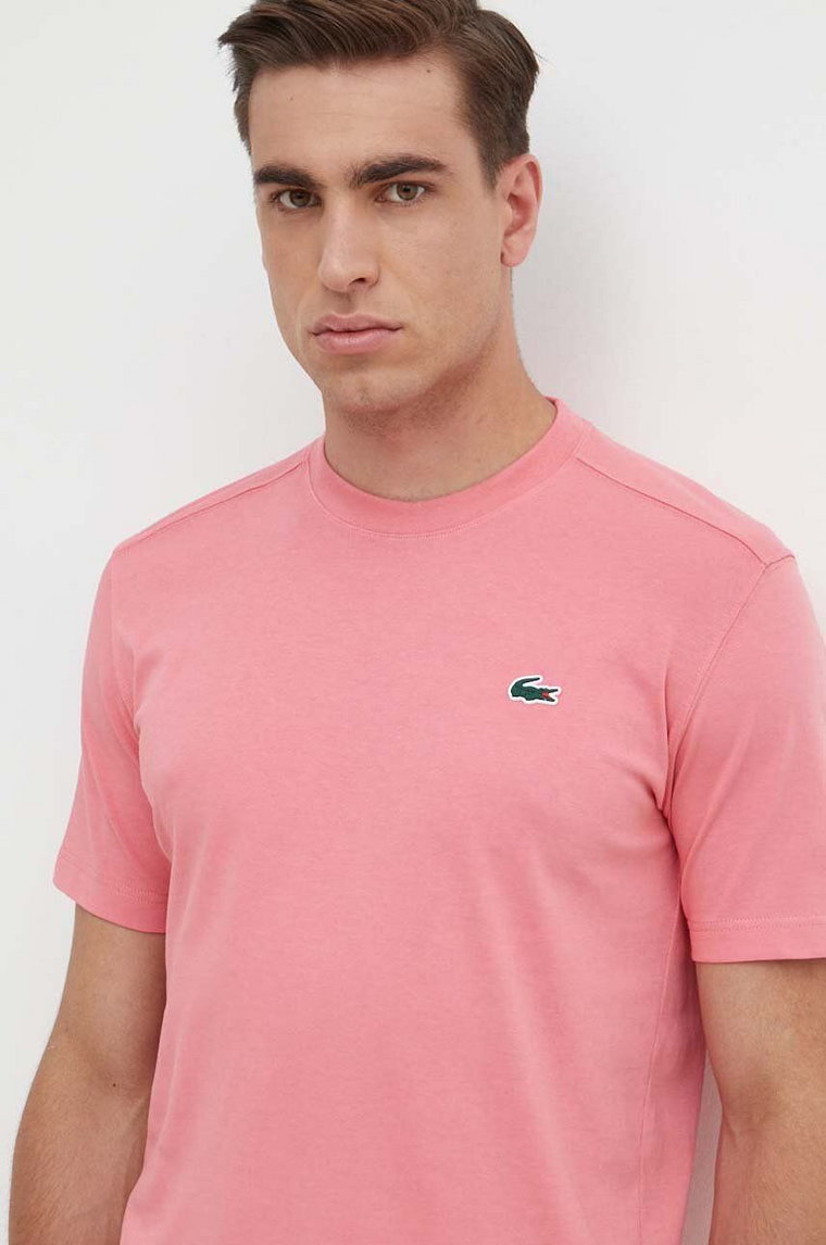 Lacoste t-shirt męski kolor różowy gładki