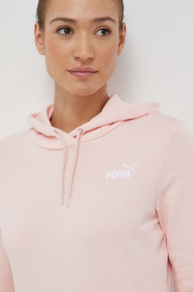 Puma bluza damska kolor różowy z kapturem z aplikacją 848332