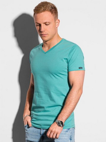 T-shirt męski bawełniany basic S1369 - turkusowy - XXL