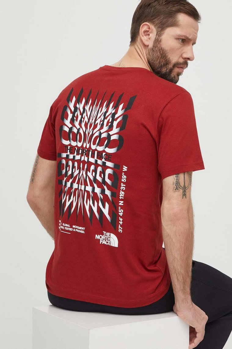 The North Face t-shirt bawełniany męski kolor bordowy z nadrukiem NF0A87EDPOJ1
