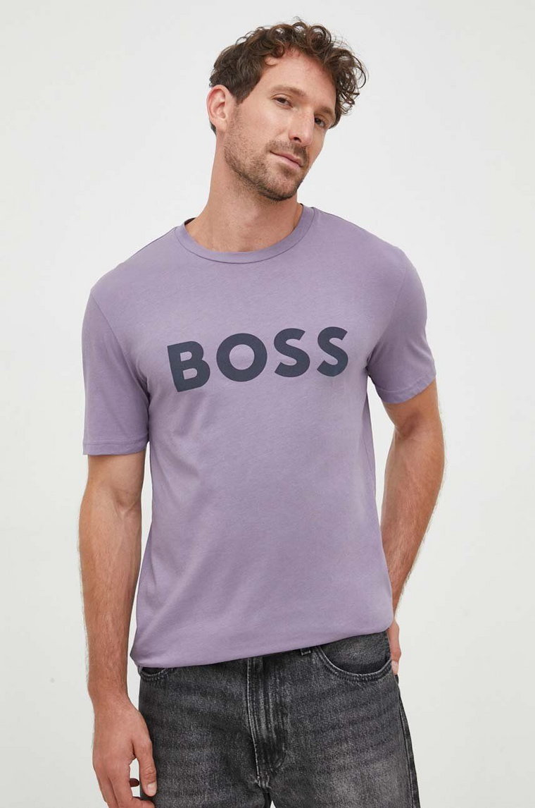 BOSS t-shirt bawełniany BOSS CASUAL kolor fioletowy z nadrukiem 50481923