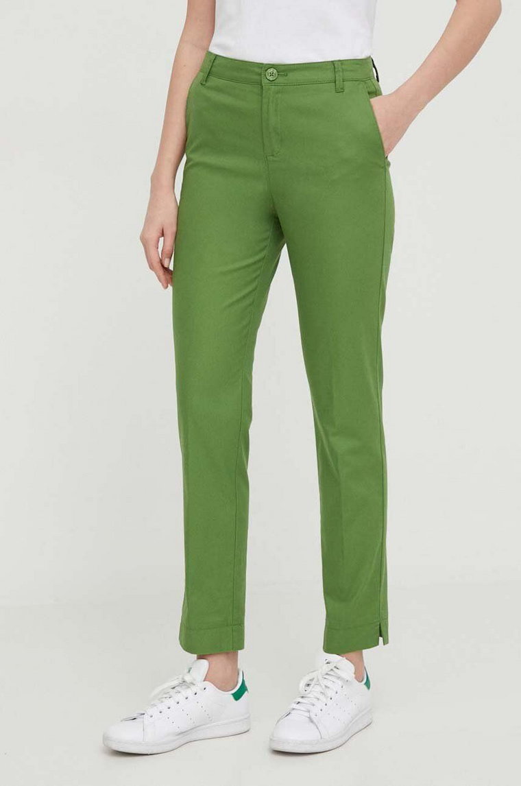 United Colors of Benetton spodnie damskie kolor zielony dopasowane high waist