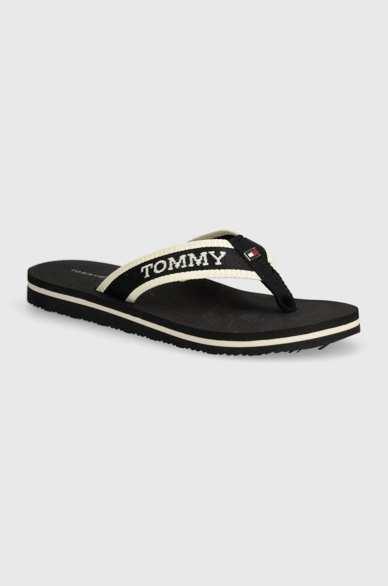 Tommy Hilfiger japonki HILFIGER WEBBING POOL SLIDE damskie kolor czarny na płaskim obcasie FW0FW07859