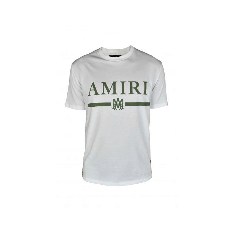 Biała T-shirt z okrągłym dekoltem i khaki nadrukiem Amiri