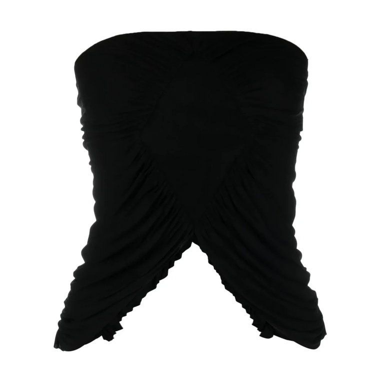 Czarna bluzka bez rękawów z marszczeniami i dekoltem w kształcie litery V Saint Laurent