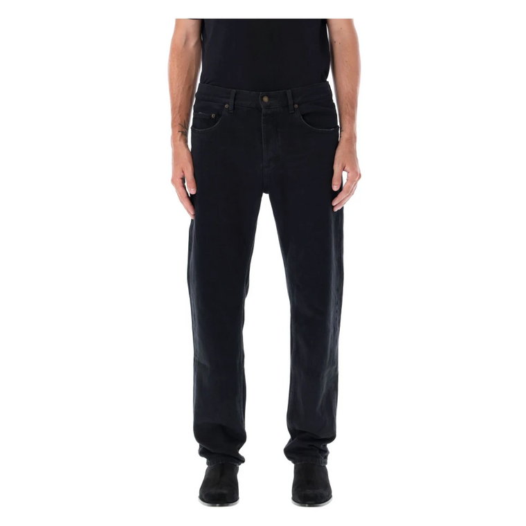 Czarne Wyprane Straight Baggy Jeans Saint Laurent