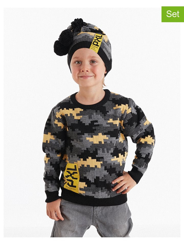 Denokids Czapka dzianinowa "Pixel Camo" w kolorze czarno-oliwkowym