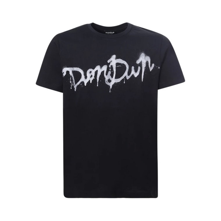 Czarna koszulka z okrągłym dekoltem i kontrastowym logo Dondup