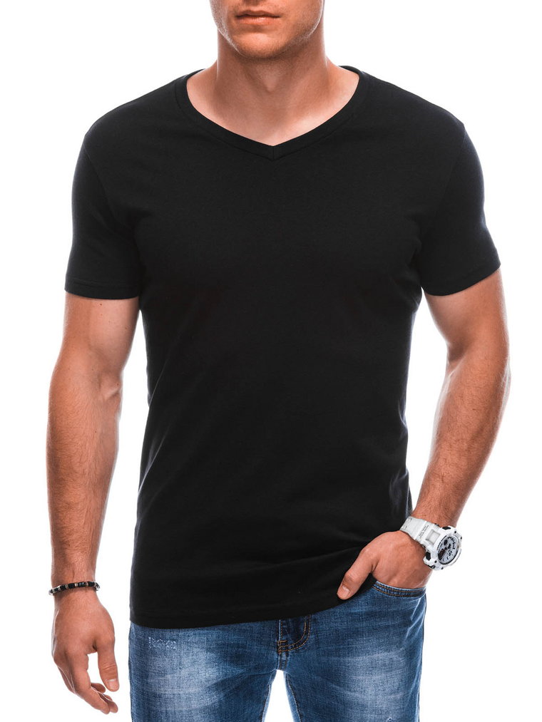 T-shirt męski basic V-neck EM-TSBS-0101 - czarny V1