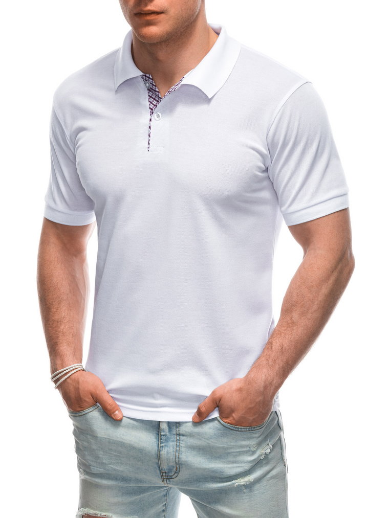 Koszulka męska Polo bez nadruku S1929 - biała
