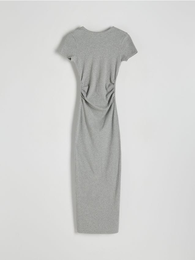 Reserved - Bawełniana sukienka z marszczeniami - jasnoszary