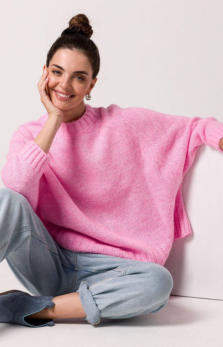 Sweter damski różowy BK105, Kolor różowy, Rozmiar uniwersalny, BeWear