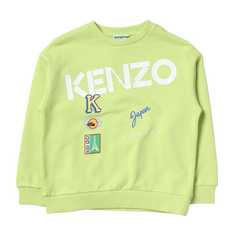 Zielony sweter dziecięcy z nadrukiem logo Kenzo