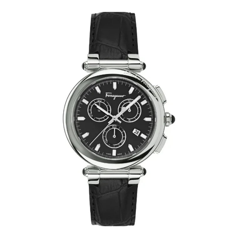 Elegancki zegarek ze stali nierdzewnej 42mm z czarnym paskiem Salvatore Ferragamo