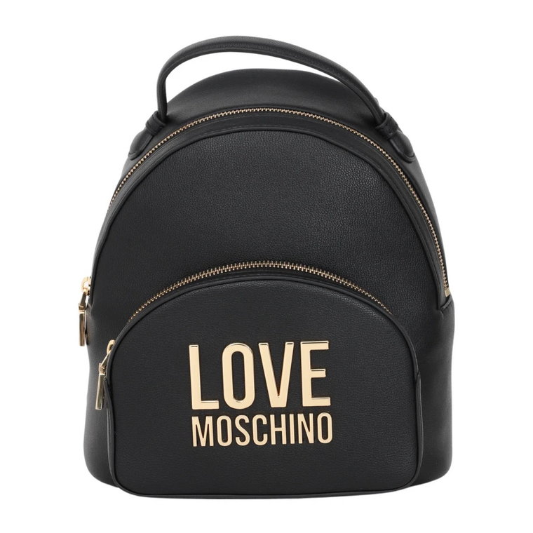 Czarny plecak z ekoskóry z detalami w złotym logo Love Moschino