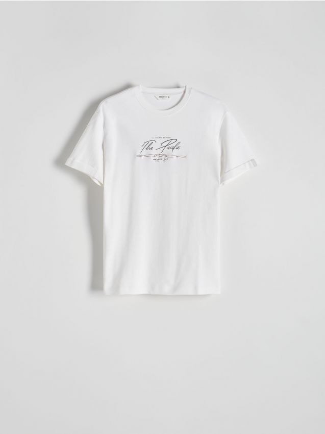 Reserved - T-shirt regular fit z nadrukiem - biały