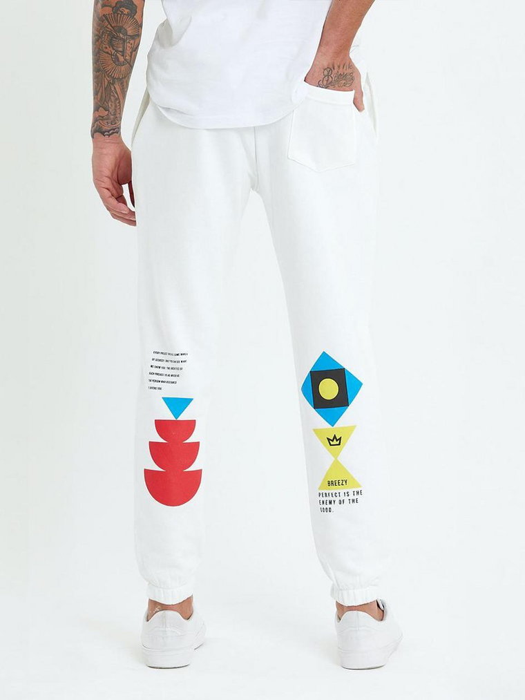 Spodnie Dresowe Męskie Białe YEP Geometric