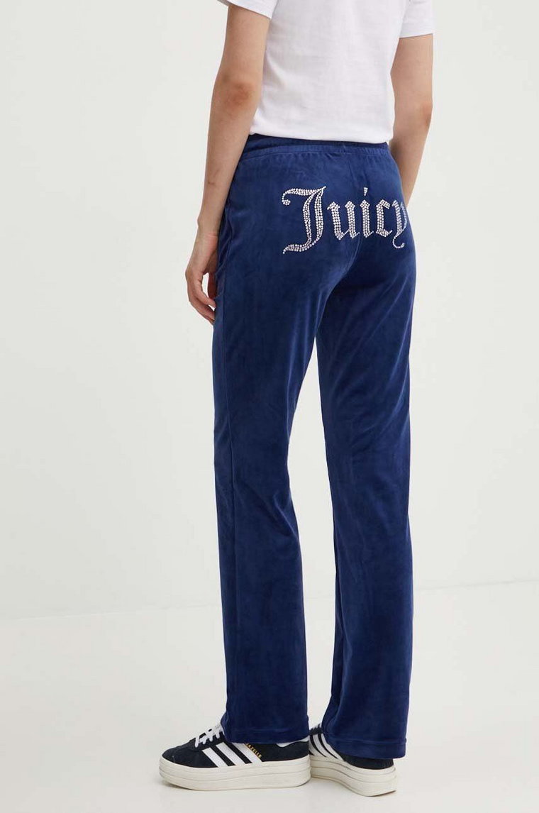 Juicy Couture spodnie dresowe welurowe TINA TRACKPANTS kolor granatowy z aplikacją JCAPW045
