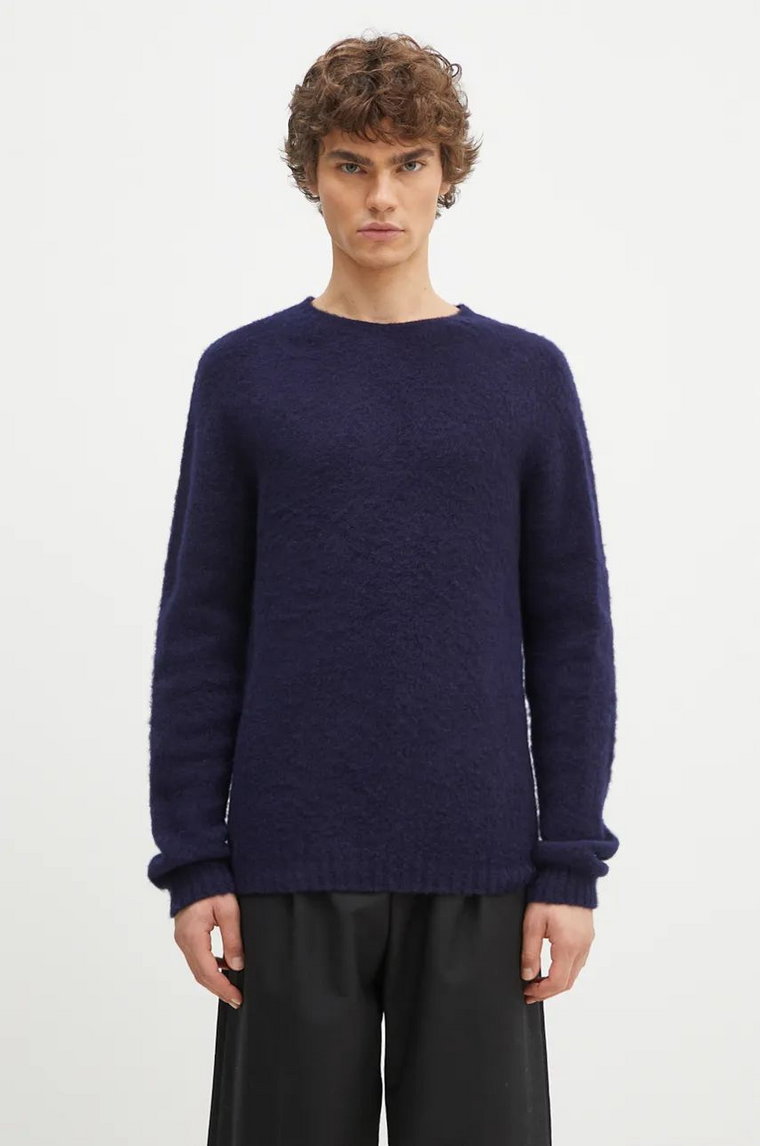 Norse Projects sweter wełniany Birnir Brushed Lambswool męski kolor granatowy ciepły N45.0520.7004