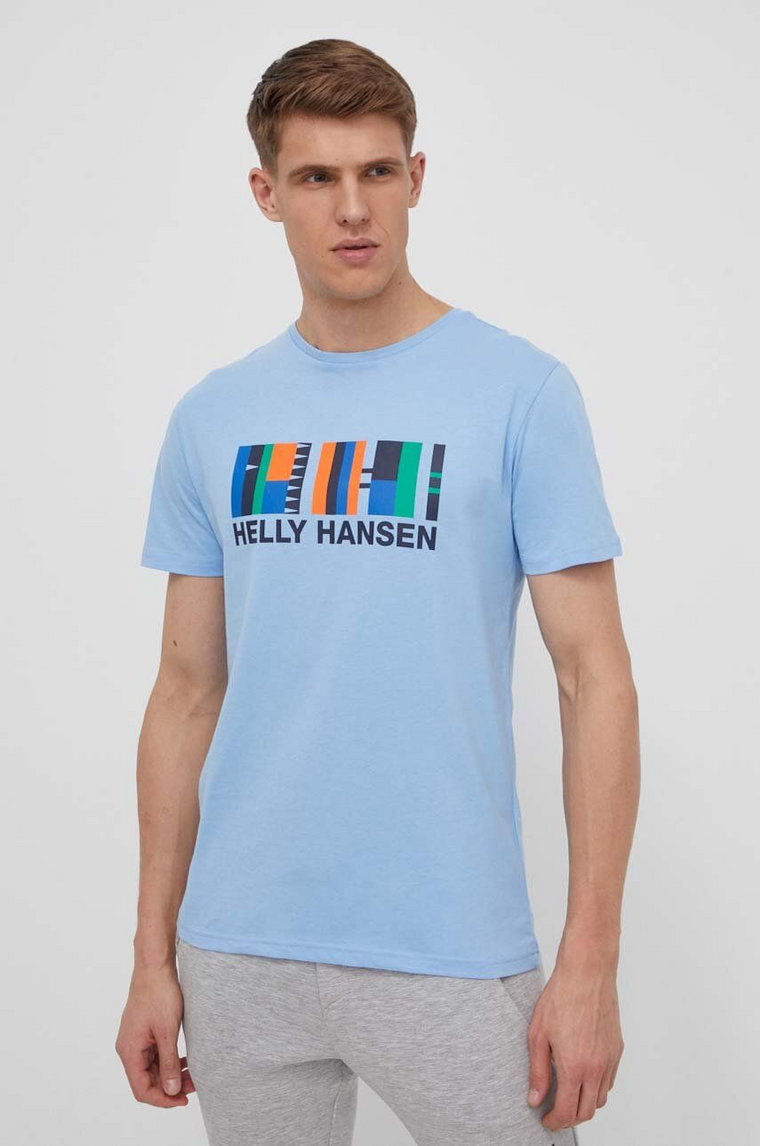 Helly Hansen t-shirt bawełniany męski kolor niebieski z nadrukiem