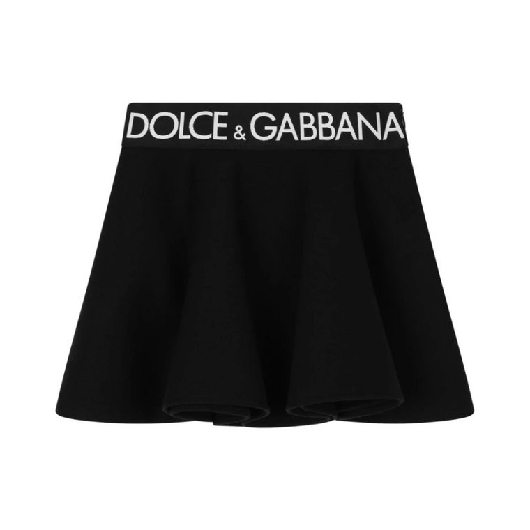 Czarna Spódnica z Logo na Pasie z Bawełny Dolce & Gabbana