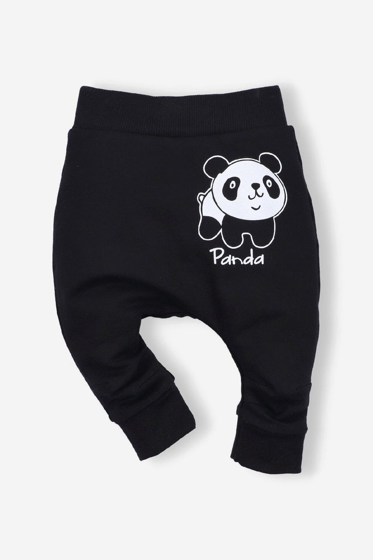 Czarne spodnie niemowlęce z bawełny organicznej dla chłopca- Panda